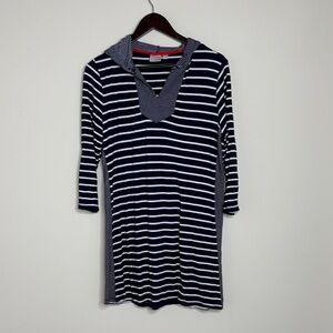 Navy and White Striped Women's Top